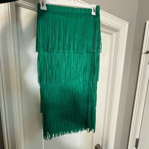 Evolutionary green fringe skirt